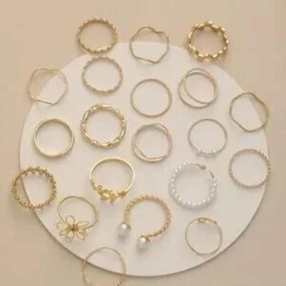 Gold 20pc Flower Leaf Ring Set - Picture 4 of 4